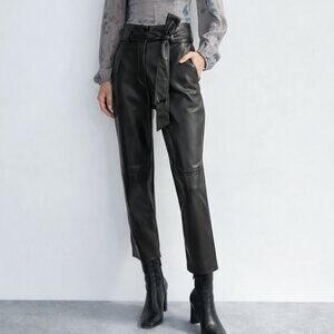 Aritzia Wilfred High Tied Leather Pants Black Size 0